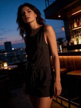 Bubble B Black Lace-Up Front Sleeveless Romper